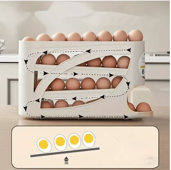 3-Tier Rolling Egg Dispenser & Storage Rack – Holds Up to 24 Eggs